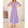 ZESICA Womens Summer Casual Flowy Vacation Maxi Dress 2026 Short Puff Sleeve A Line Smocked Cutout Beach Party Dresses(Purple)