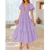 ZESICA Womens Summer Casual Flowy Vacation Maxi Dress 2026 Short Puff Sleeve A Line Smocked Cutout Beach Party Dresses(Purple)