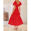 ZESICA Womens Summer Casual Flowy Vacation Maxi Dress 2026 Short Puff Sleeve A Line Smocked Cutout Beach Party Dresses(Red)