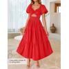 ZESICA Womens Summer Casual Flowy Vacation Maxi Dress 2026 Short Puff Sleeve A Line Smocked Cutout Beach Party Dresses(Red)