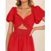 ZESICA Womens Summer Casual Flowy Vacation Maxi Dress 2026 Short Puff Sleeve A Line Smocked Cutout Beach Party Dresses(Red)