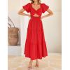 ZESICA Womens Summer Casual Flowy Vacation Maxi Dress 2026 Short Puff Sleeve A Line Smocked Cutout Beach Party Dresses(Red)