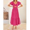 ZESICA Womens Summer Casual Flowy Vacation Maxi Dress 2026 Short Puff Sleeve A Line Smocked Cutout Beach Party Dresses(Rose)