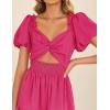 ZESICA Womens Summer Casual Flowy Vacation Maxi Dress 2026 Short Puff Sleeve A Line Smocked Cutout Beach Party Dresses(Rose)