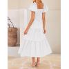 ZESICA Womens Summer Casual Flowy Vacation Maxi Dress 2026 Short Puff Sleeve A Line Smocked Cutout Beach Party Dresses(White)