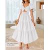 ZESICA Womens Summer Casual Flowy Vacation Maxi Dress 2026 Short Puff Sleeve A Line Smocked Cutout Beach Party Dresses(White)