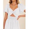 ZESICA Womens Summer Casual Flowy Vacation Maxi Dress 2026 Short Puff Sleeve A Line Smocked Cutout Beach Party Dresses(White)