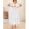 ZESICA Womens Summer Casual Flowy Vacation Maxi Dress 2026 Short Puff Sleeve A Line Smocked Cutout Beach Party Dresses(White)