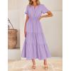 ZESICA Women’s Summer Casual Short Sleeve Midi Dresses 2026 V Neck Elastic Waist Tiered Flowy Boho Dress with Pocket