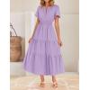 ZESICA Women’s Summer Casual Short Sleeve Midi Dresses 2026 V Neck Elastic Waist Tiered Flowy Boho Dress with Pocket