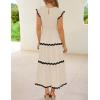ZESICA Womens Summer Casual Smocked Midi Dress 2026 Flutter Short Sleeve High Waist Tiered Flowy Boho Vacation Dresses(Apricot)