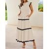 ZESICA Womens Summer Casual Smocked Midi Dress 2026 Flutter Short Sleeve High Waist Tiered Flowy Boho Vacation Dresses(Apricot)