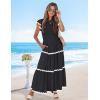 ZESICA Womens Summer Casual Smocked Midi Dress 2026 Flutter Short Sleeve High Waist Tiered Flowy Boho Vacation Dresses(Black)
