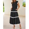 ZESICA Womens Summer Casual Smocked Midi Dress 2026 Flutter Short Sleeve High Waist Tiered Flowy Boho Vacation Dresses(Black)