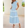 ZESICA Womens Summer Casual Smocked Midi Dress 2026 Flutter Short Sleeve High Waist Tiered Flowy Boho Vacation Dresses(Blue)