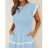 ZESICA Womens Summer Casual Smocked Midi Dress 2026 Flutter Short Sleeve High Waist Tiered Flowy Boho Vacation Dresses(Blue)