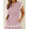 ZESICA Womens Summer Casual Smocked Midi Dress 2026 Flutter Short Sleeve High Waist Tiered Flowy Boho Vacation Dresses(Pink)