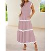 ZESICA Womens Summer Casual Smocked Midi Dress 2026 Flutter Short Sleeve High Waist Tiered Flowy Boho Vacation Dresses(Pink)