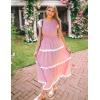 ZESICA Womens Summer Casual Smocked Midi Dress 2026 Flutter Short Sleeve High Waist Tiered Flowy Boho Vacation Dresses(Pink)