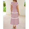 ZESICA Womens Summer Casual Smocked Midi Dress 2026 Flutter Short Sleeve High Waist Tiered Flowy Boho Vacation Dresses(Pink)