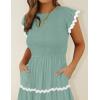 ZESICA Womens Summer Casual Smocked Midi Dress 2026 Flutter Short Sleeve High Waist Tiered Flowy Boho Vacation Dresses(Turquoise)