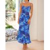 ZESICA Womens Summer Floral Spaghetti Straps Maxi Dress 2026 Sleeveless Square Neck Bodycon Beach Boho Long Dresses(Blue)