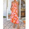 ZESICA Womens Summer Floral Spaghetti Straps Maxi Dress 2026 Sleeveless Square Neck Bodycon Beach Boho Long Dresses(Orange)