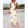 ZESICA Women’s Summer Knit Bodycon Midi Dress 2026 Sleeveless Floral Crewneck Color Block Long Beach Party Dresses(Apricot)