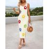ZESICA Women’s Summer Knit Bodycon Midi Dress 2026 Sleeveless Floral Crewneck Color Block Long Beach Party Dresses(Apricot)