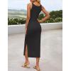 ZESICA Women’s Summer Knit Bodycon Midi Dress 2026 Sleeveless Floral Crewneck Color Block Long Beach Party Dresses(Black)