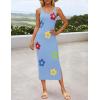 ZESICA Women’s Summer Knit Bodycon Midi Dress 2026 Sleeveless Floral Crewneck Color Block Long Beach Party Dresses(Blue)