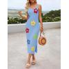 ZESICA Women’s Summer Knit Bodycon Midi Dress 2026 Sleeveless Floral Crewneck Color Block Long Beach Party Dresses(Blue)