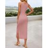 ZESICA Women’s Summer Knit Bodycon Midi Dress 2026 Sleeveless Floral Crewneck Color Block Long Beach Party Dresses(Dustypink)