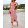 ZESICA Women’s Summer Knit Bodycon Midi Dress 2026 Sleeveless Floral Crewneck Color Block Long Beach Party Dresses(Dustypink)