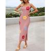 ZESICA Women’s Summer Knit Bodycon Midi Dress 2026 Sleeveless Floral Crewneck Color Block Long Beach Party Dresses(Dustypink)