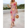 ZESICA Women’s Summer Knit Bodycon Midi Dress 2026 Sleeveless Floral Crewneck Color Block Long Beach Party Dresses(Dustypink)