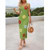 ZESICA Women’s Summer Knit Bodycon Midi Dress 2026 Sleeveless Floral Crewneck Color Block Long Beach Party Dresses(Green)