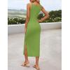 ZESICA Women’s Summer Knit Bodycon Midi Dress 2026 Sleeveless Floral Crewneck Color Block Long Beach Party Dresses(Green)