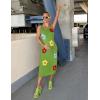 ZESICA Women’s Summer Knit Bodycon Midi Dress 2026 Sleeveless Floral Crewneck Color Block Long Beach Party Dresses(Green)