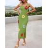 ZESICA Women’s Summer Knit Bodycon Midi Dress 2026 Sleeveless Floral Crewneck Color Block Long Beach Party Dresses(Green)