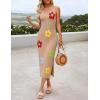 ZESICA Women’s Summer Knit Bodycon Midi Dress 2026 Sleeveless Floral Crewneck Color Block Long Beach Party Dresses(Khaki)