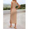 ZESICA Women’s Summer Knit Bodycon Midi Dress 2026 Sleeveless Floral Crewneck Color Block Long Beach Party Dresses(Khaki)