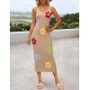 ZESICA Women’s Summer Knit Bodycon Midi Dress 2026 Sleeveless Floral Crewneck Color Block Long Beach Party Dresses(Khaki)