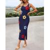 ZESICA Women’s Summer Knit Bodycon Midi Dress 2026 Sleeveless Floral Crewneck Color Block Long Beach Party Dresses(Navy)