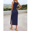 ZESICA Women’s Summer Knit Bodycon Midi Dress 2026 Sleeveless Floral Crewneck Color Block Long Beach Party Dresses(Navy)