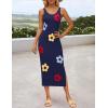 ZESICA Women’s Summer Knit Bodycon Midi Dress 2026 Sleeveless Floral Crewneck Color Block Long Beach Party Dresses(Navy)