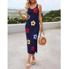 ZESICA Women’s Summer Knit Bodycon Midi Dress 2026 Sleeveless Floral Crewneck Color Block Long Beach Party Dresses(Navy)