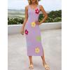 ZESICA Women’s Summer Knit Bodycon Midi Dress 2026 Sleeveless Floral Crewneck Color Block Long Beach Party Dresses(Purple)