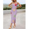 ZESICA Women’s Summer Knit Bodycon Midi Dress 2026 Sleeveless Floral Crewneck Color Block Long Beach Party Dresses(Purple)
