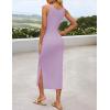 ZESICA Women’s Summer Knit Bodycon Midi Dress 2026 Sleeveless Floral Crewneck Color Block Long Beach Party Dresses(Purple)